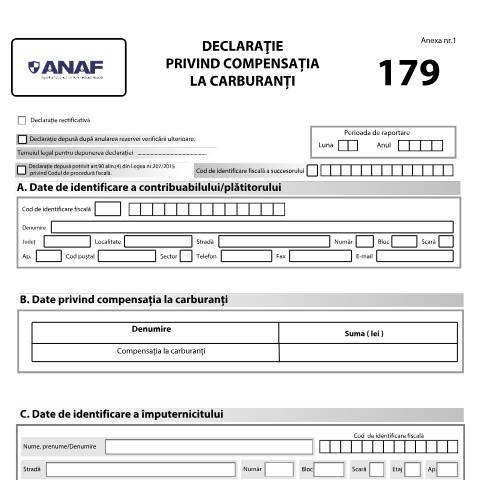 Document preview: Declarație privind compensația la carburanți (OPANAF 1363/2022) — Cereri, România (CERFA n°D_179_OPANAF_1363_2022)